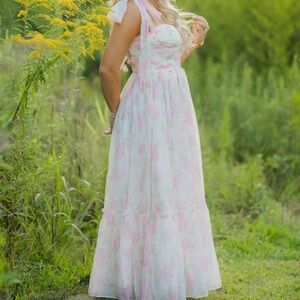 LoveShackFancy Pastel Pink and White Maxi Dress